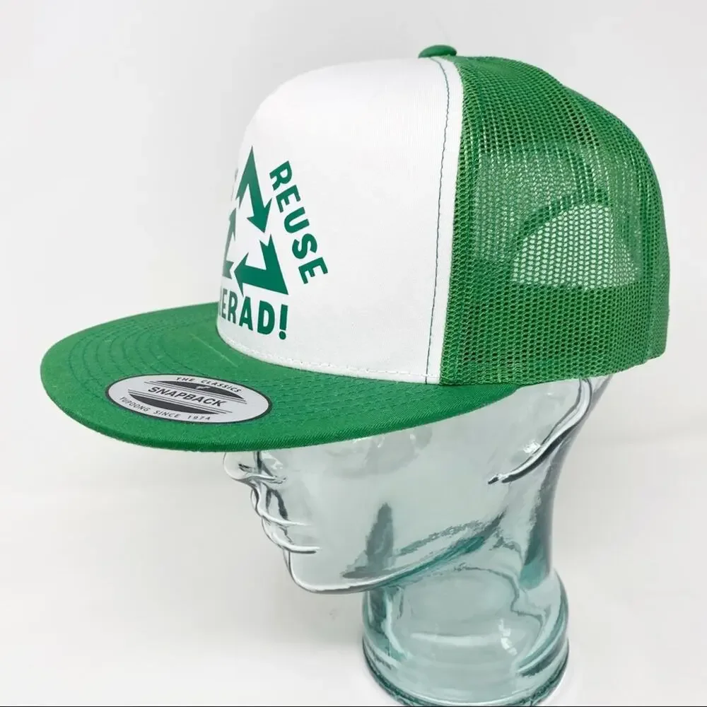 Reduce Reuse Rerad green & white novelty trucker snap back hat‎ one size NWOT